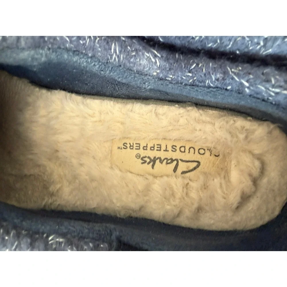 Clarks Cloudsteppers Womens Navy Knit Collar Faux Fur Clog Mules 168054 Size 8.5 - Picture 6 of 8